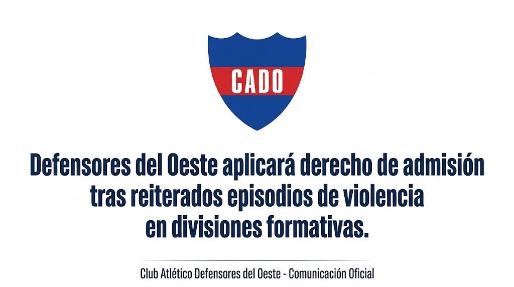 Defensores del Oeste aplicará derecho de admisión tras reiterados episodios de violencia en divisiones formativas